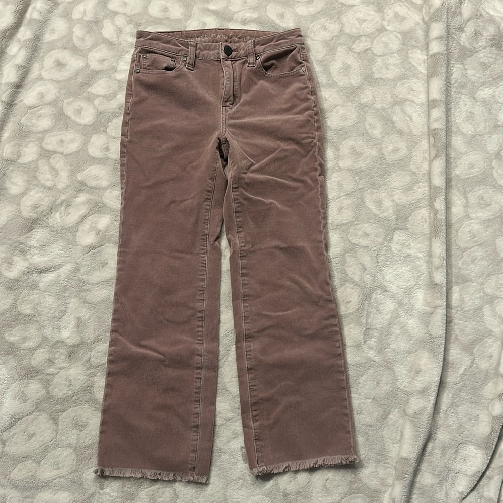 American Eagle Hi Rise Crop Flare Corduroy Jeans Dusty Pink Size 00 Short